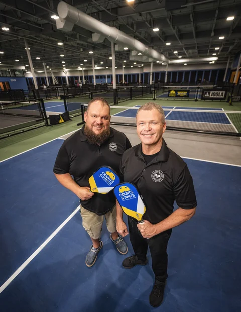 General Manager Dustin Betlach, COO Kelly Lancaster, & CEO Jon Norberg (Not Pictured), Courts & Pints, Moorhead, MN